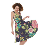 Vintage Rose Floral Flower Pattern Print Women's Sleeveless Dress