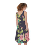 Vintage Rose Floral Flower Pattern Print Women's Sleeveless Dress