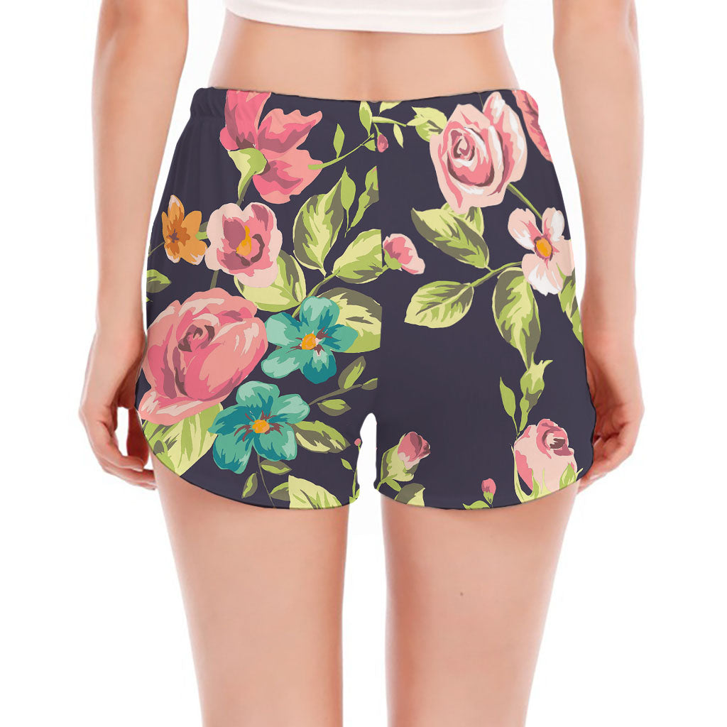 Vintage Rose Floral Flower Pattern Print Women's Split Running Shorts