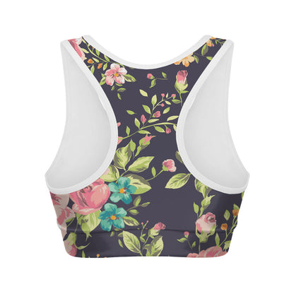 Vintage Rose Floral Flower Pattern Print Women's Sports Bra