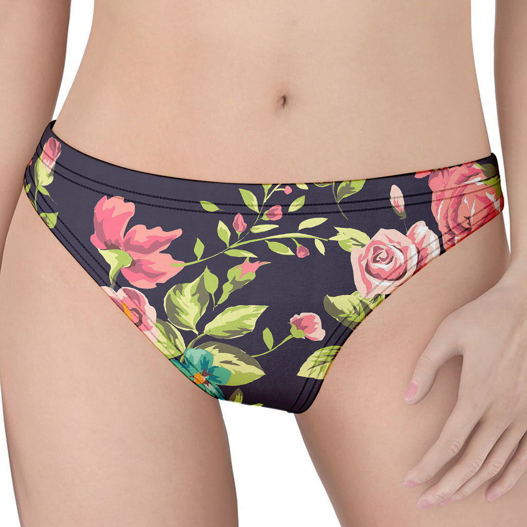 Vintage Rose Floral Flower Pattern Print Women's Thong