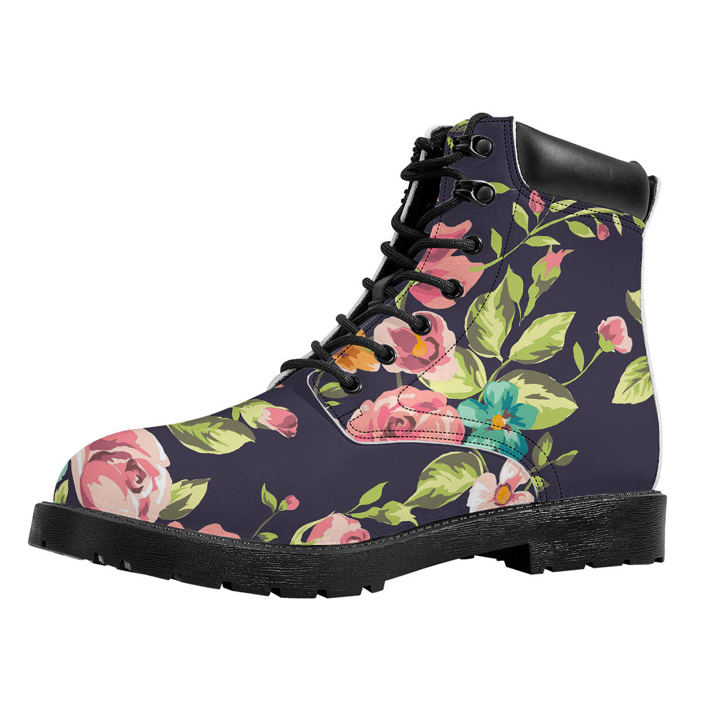Vintage Rose Floral Flower Pattern Print Work Boots