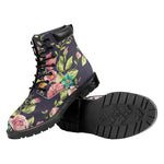 Vintage Rose Floral Flower Pattern Print Work Boots