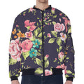 Vintage Rose Floral Flower Pattern Print Zip Sleeve Bomber Jacket