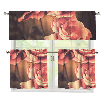 Vintage Rose Print 3 Piece Kitchen Curtains