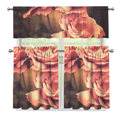 Vintage Rose Print 3 Piece Kitchen Curtains