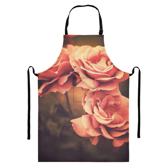 Vintage Rose Print Bib Apron With Pocket