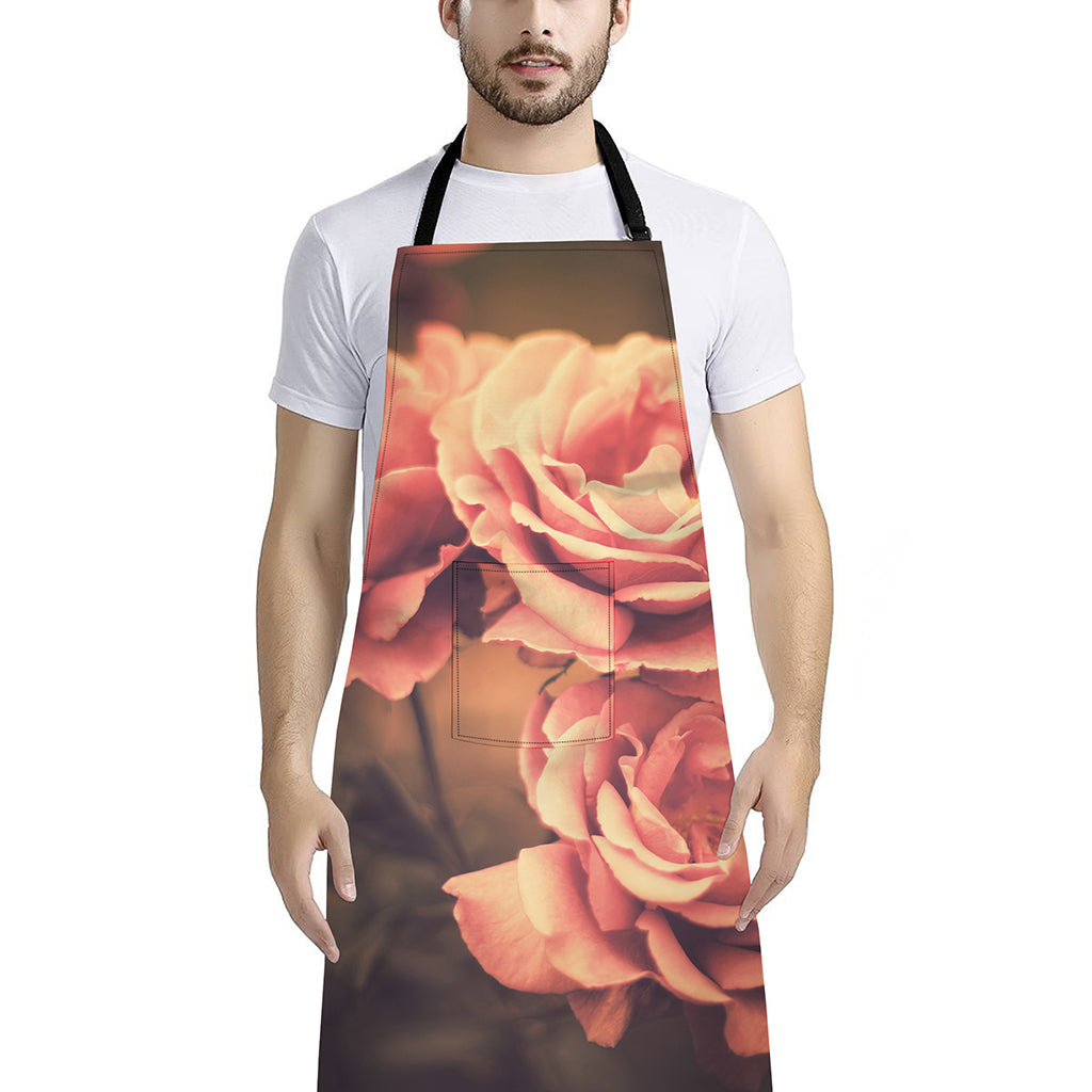 Vintage Rose Print Bib Apron With Pocket