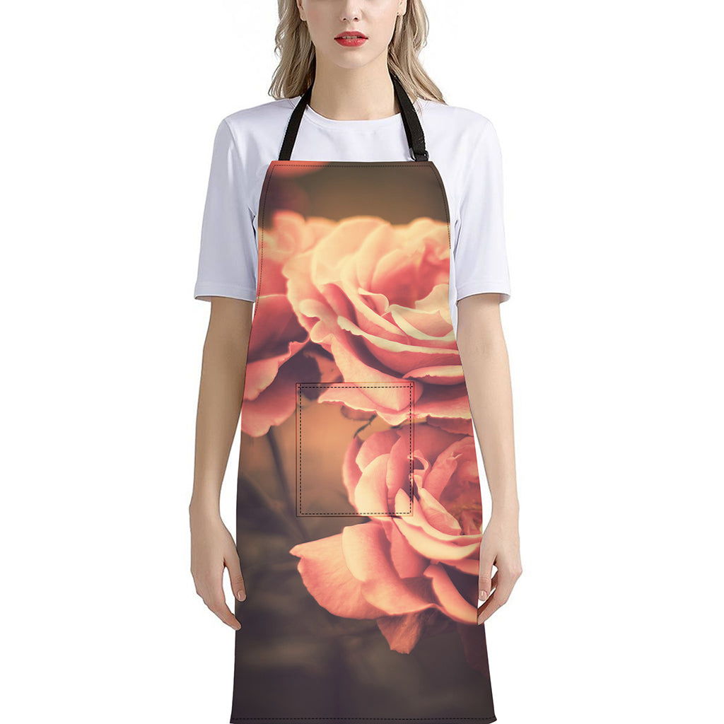 Vintage Rose Print Bib Apron With Pocket