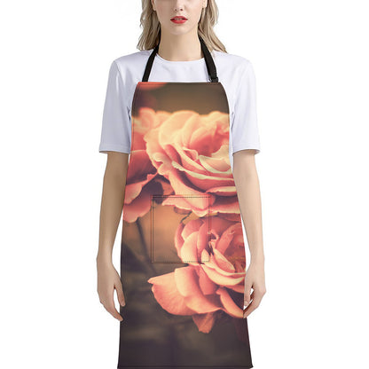 Vintage Rose Print Bib Apron With Pocket