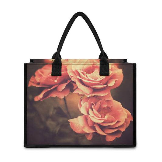 Vintage Rose Print Canvas Tote Bag