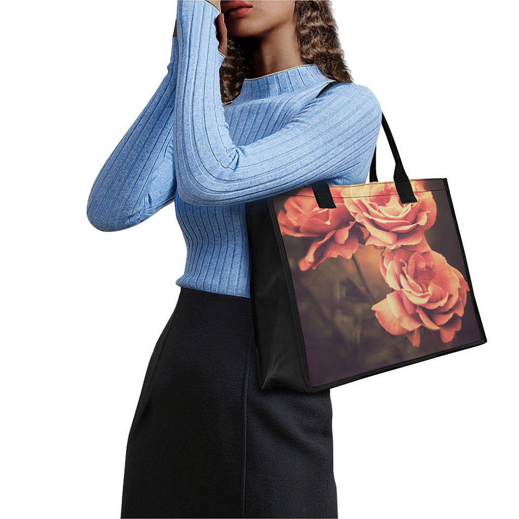 Vintage Rose Print Canvas Tote Bag