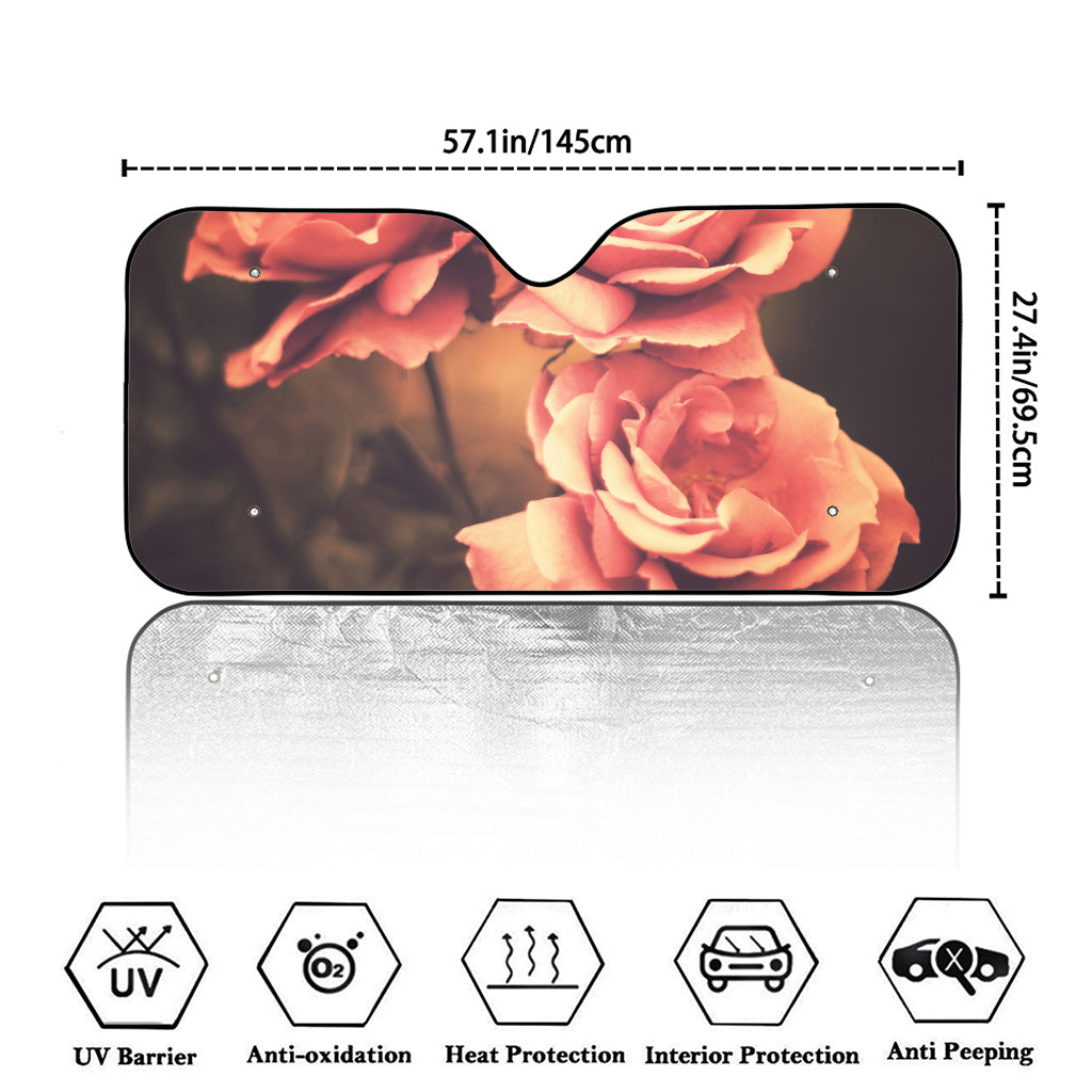 Vintage Rose Print Car Windshield Sun Shade