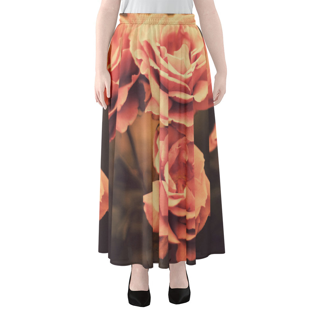 Vintage Rose Print Chiffon Maxi Skirt