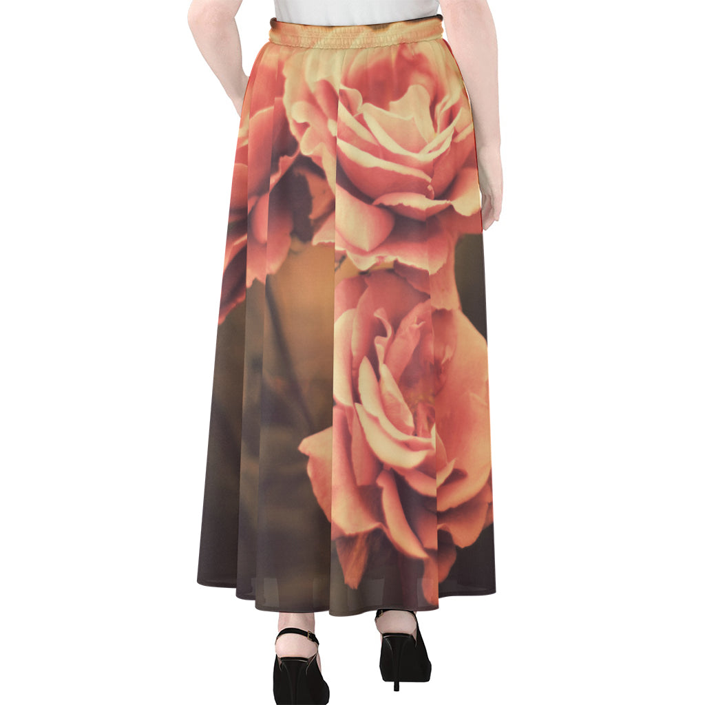 Vintage Rose Print Chiffon Maxi Skirt