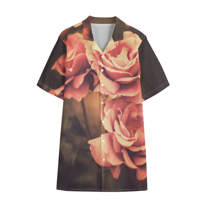Vintage Rose Print Cotton Hawaiian Shirt