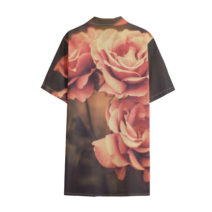 Vintage Rose Print Cotton Hawaiian Shirt