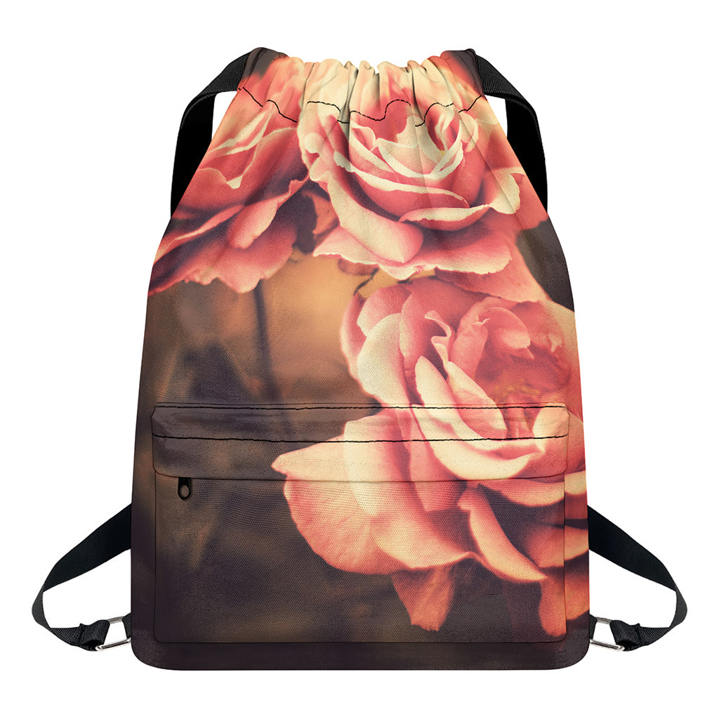 Vintage Rose Print Drawstring Backpack