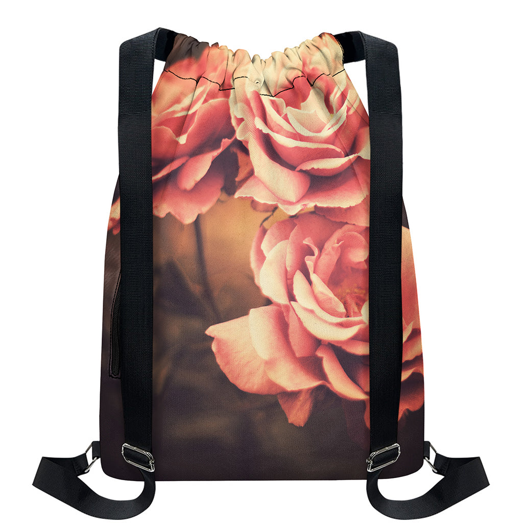 Vintage Rose Print Drawstring Backpack