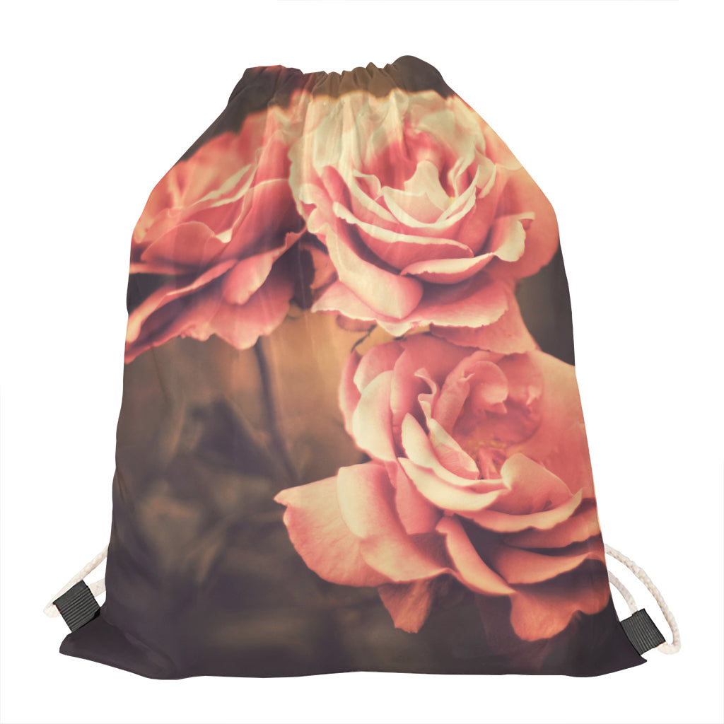 Vintage Rose Print Drawstring Bag