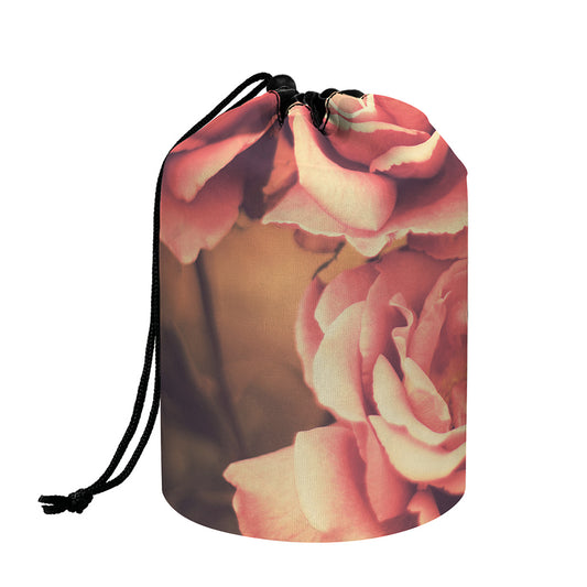 Vintage Rose Print Drawstring Makeup Bag