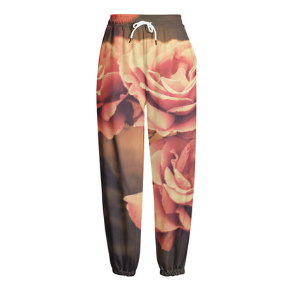 Vintage Rose Print Fleece Lined Knit Pants