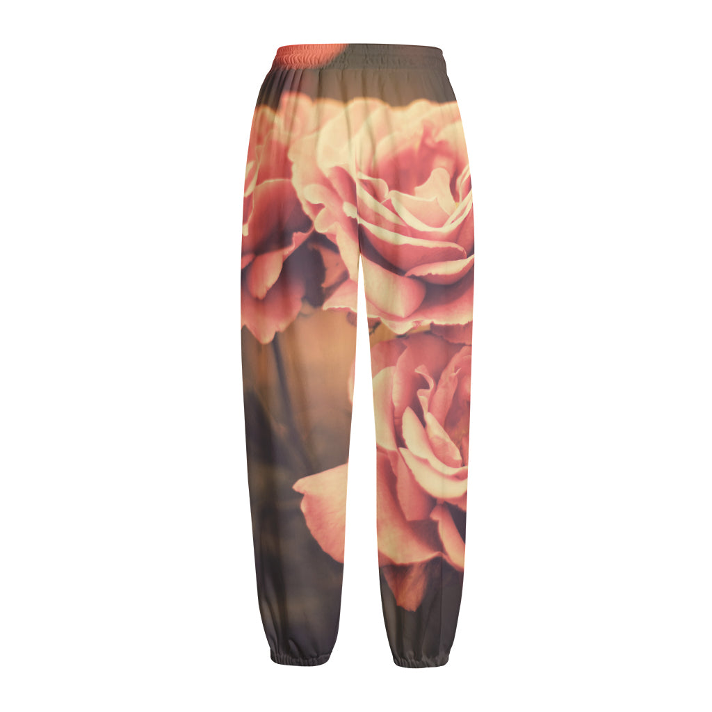 Vintage Rose Print Fleece Lined Knit Pants