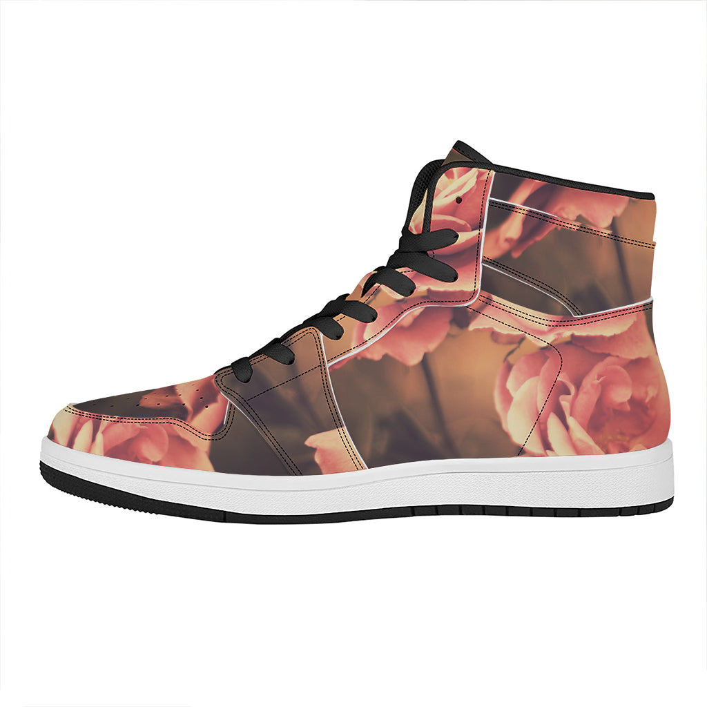 Vintage Rose Print High Top Leather Sneakers