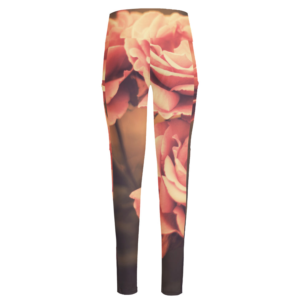 Vintage Rose Print High-Waisted Pocket Leggings