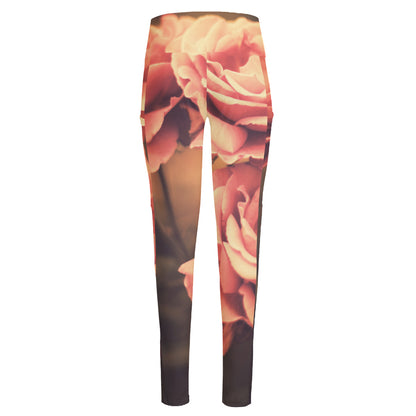 Vintage Rose Print High-Waisted Pocket Leggings