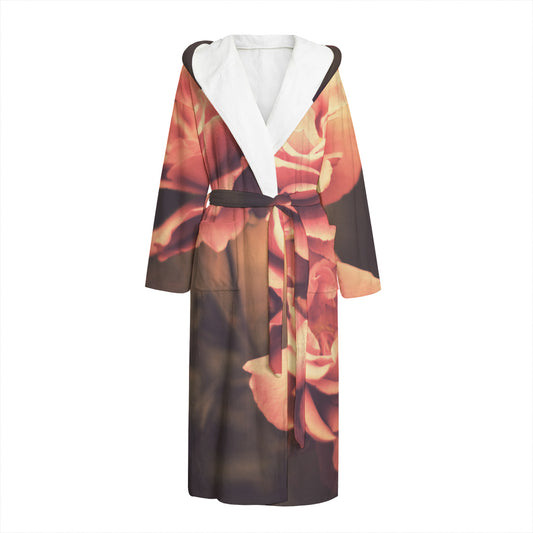 Vintage Rose Print Hooded Bathrobe
