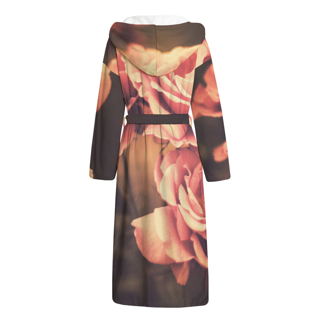 Vintage Rose Print Hooded Bathrobe
