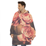 Vintage Rose Print Hoodie Blanket