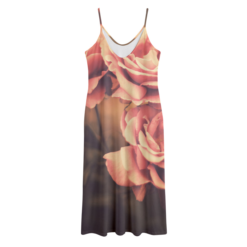 Vintage Rose Print Jersey Midi Cami Dress