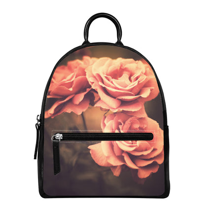 Vintage Rose Print Leather Backpack