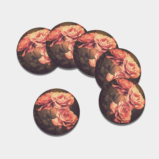 Vintage Rose Print Leather Coaster Set