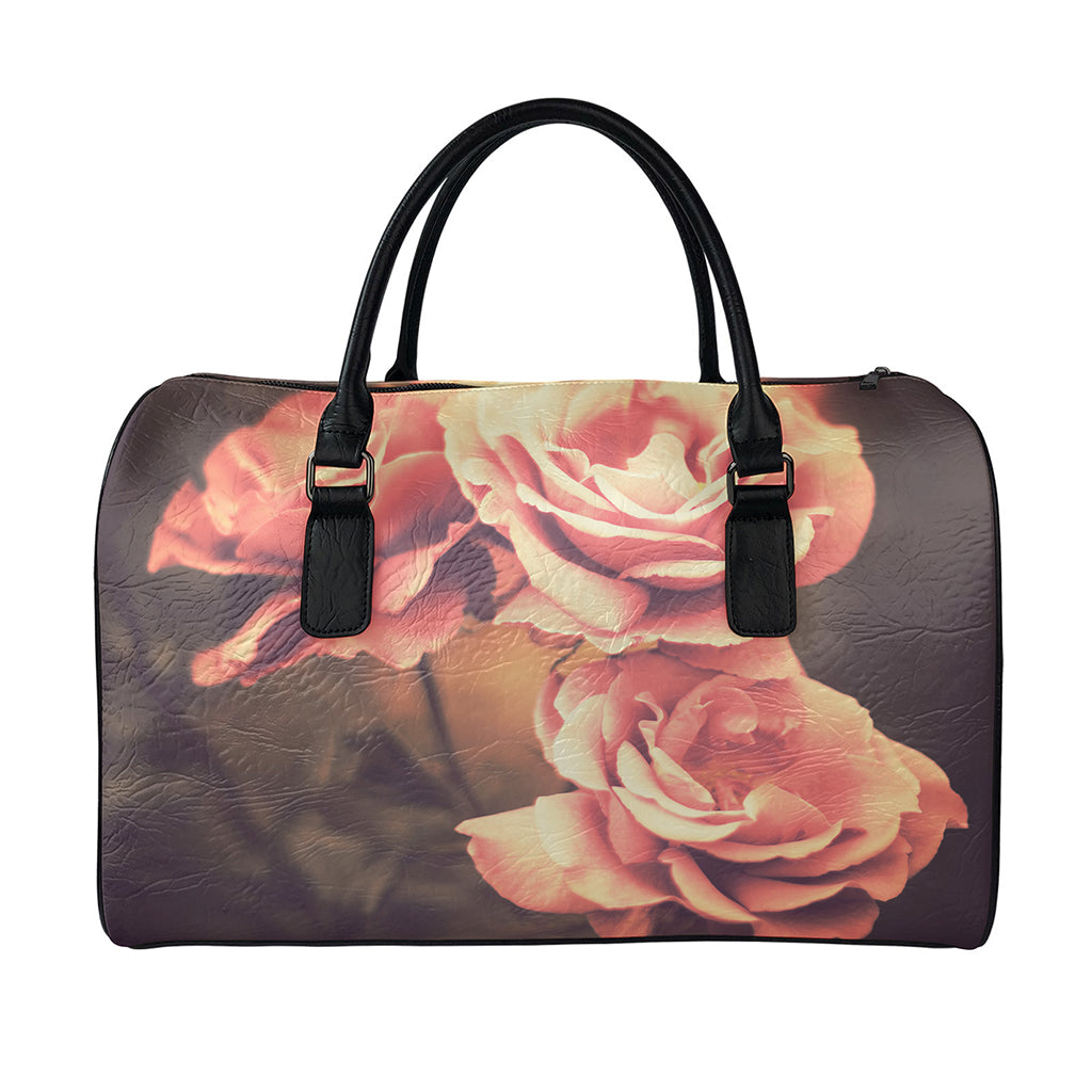 Vintage Rose Print Leather Duffle Bag