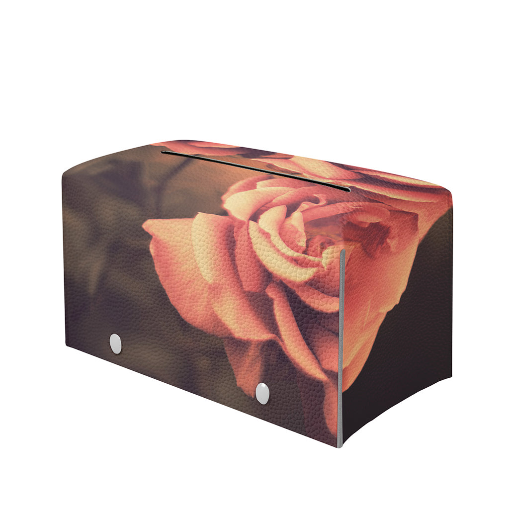 Vintage Rose Print Leather Tissue Box Cover