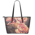 Vintage Rose Print Leather Tote Bag With Zipper