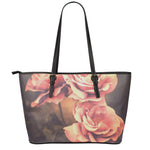 Vintage Rose Print Leather Tote Bag