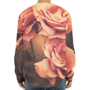 Vintage Rose Print Long Sleeve Baseball Jersey