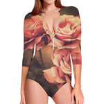 Vintage Rose Print Long Sleeve Swimsuit