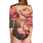 Vintage Rose Print Long Sleeve Swimsuit