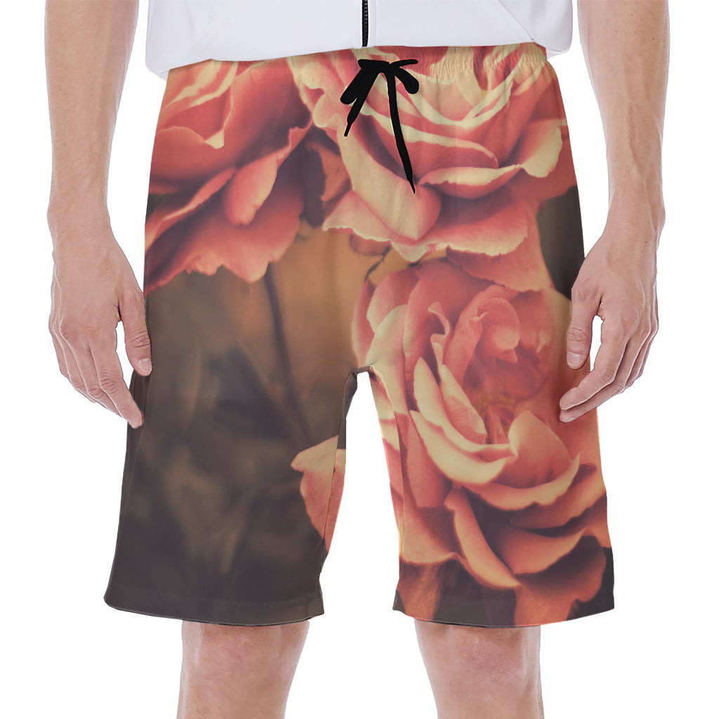 Vintage Rose Print Men's Beach Shorts