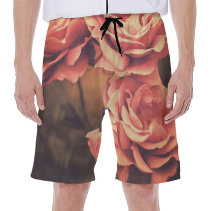 Vintage Rose Print Men's Beach Shorts