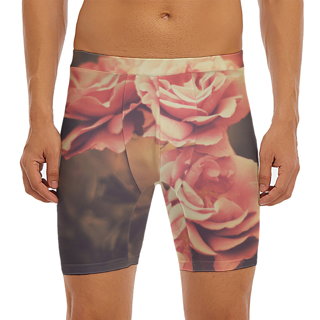 Vintage Rose Print Men's Long Boxer Briefs