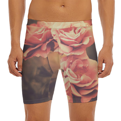 Vintage Rose Print Men's Long Boxer Briefs