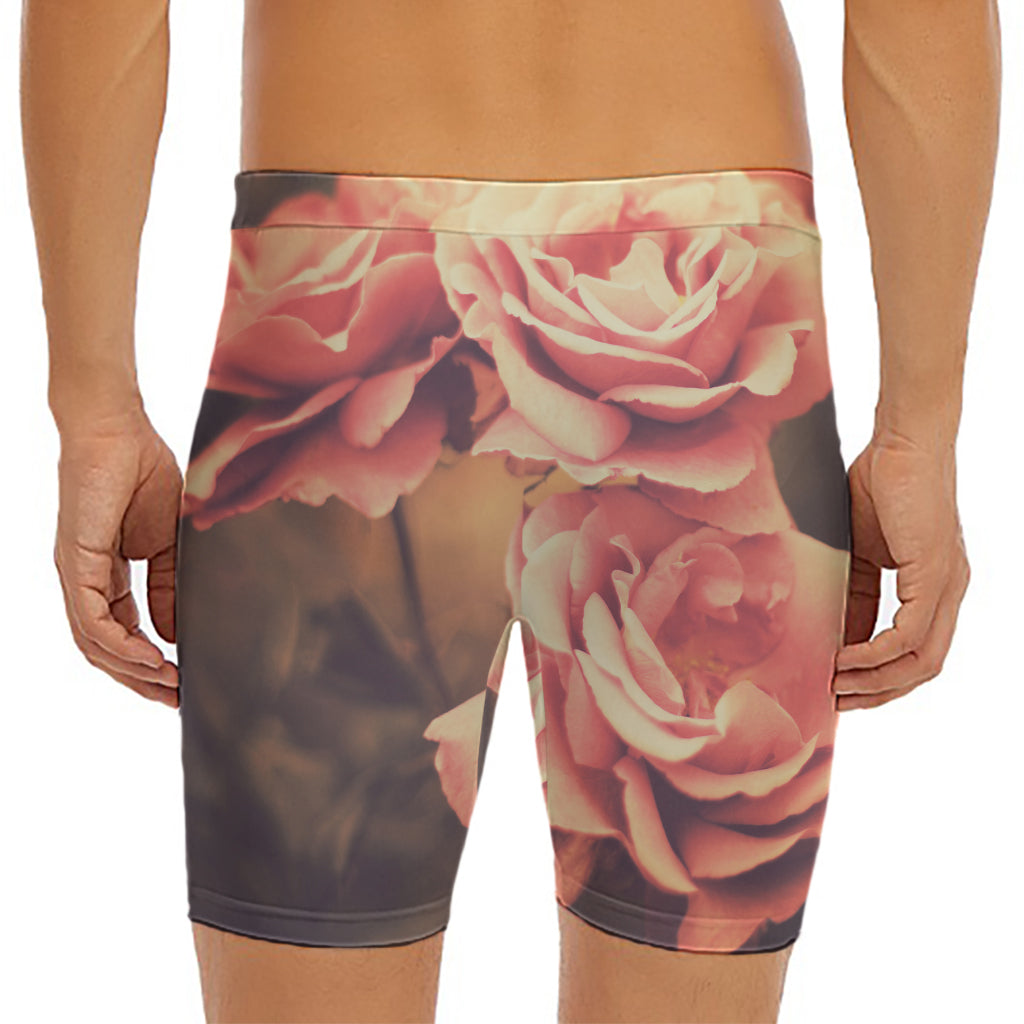 Vintage Rose Print Men's Long Boxer Briefs