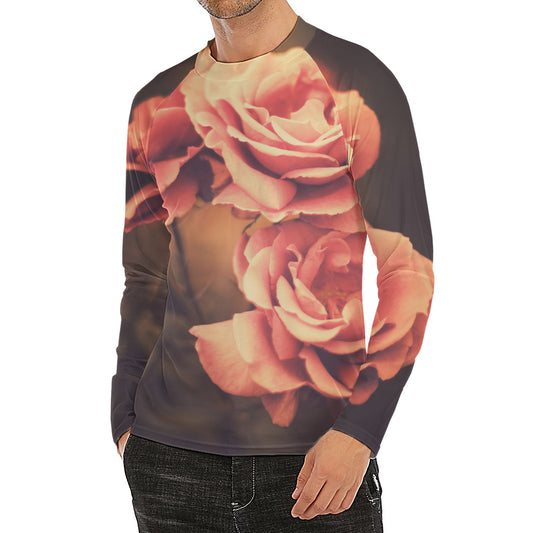 Vintage Rose Print Men's Long Sleeve Rash Guard