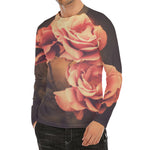 Vintage Rose Print Men's Long Sleeve Rash Guard